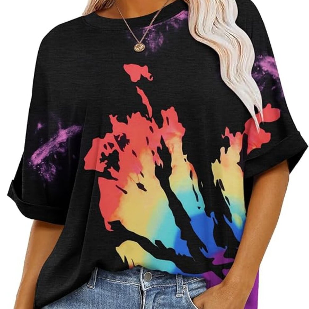 Zeagoo Black Multicolor Short Sleeve Tee
